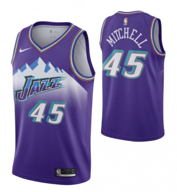 Men's Utah Jazz #45 Donovan Mitchell Purple NBA City Edition Throwback Stitched Jersey